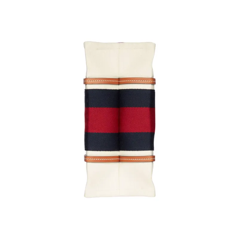 GUCCI Cotton Fabric With Leather Tote Bag Shopping Bag Handbag Small Size Men's White/Red/Deep Blue/Brown-7