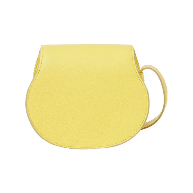 Chloe Marcie Grain Calfskin Saddle Bag, Shoulder Bag, Crossbody Bag Small Size Women's Yellow-2