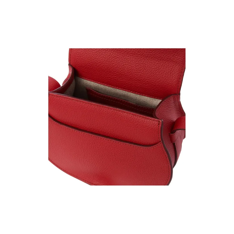 Chloe Marcie Grained Calfskin Saddle Bag Shoulder Bag Crossbody Bag Small Size Women's Red-4