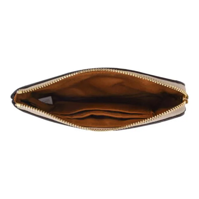 COACH Corner Zip Canvas With Leather Canvas Bag Mahjong Clutch Wrist Bag Small Size Women's Brown & Khaki Monogram-5