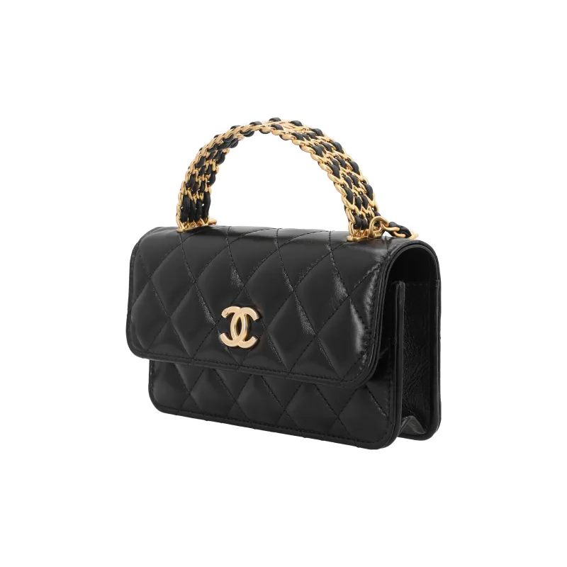 CHANEL Leather Chain Bag, Handbag, Shoulder Bag, Crossbody Bag Women's Black-1