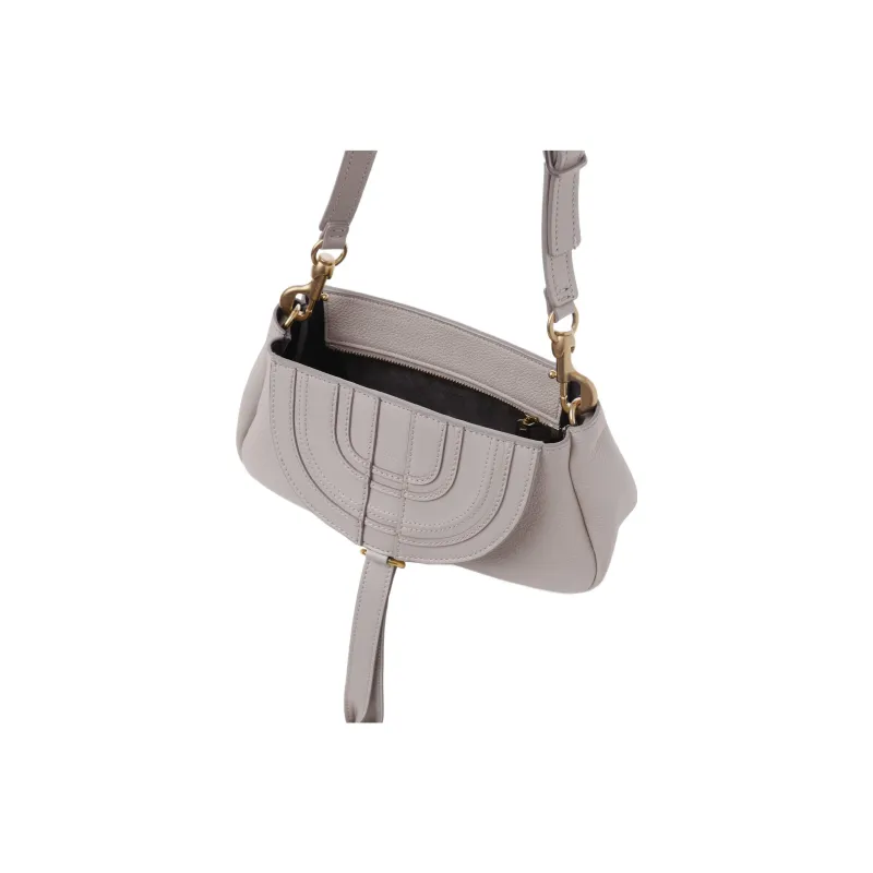 Chloe Marcie Grained Calfskin One Shoulder Portable Clutch Small Size Women's Gray-3