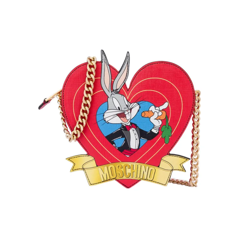 MOSCHINO PU Polyurethane Heart Shaped Bag, Crossbody Bag, Shoulder Bag Women's Red-0