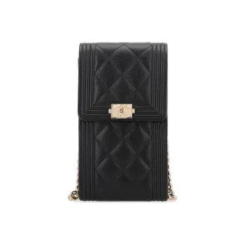 CHANEL Leboy Grain Calfskin Shoulder Bag, Crossbody Bag, Cell Phone Pouch Women's Black