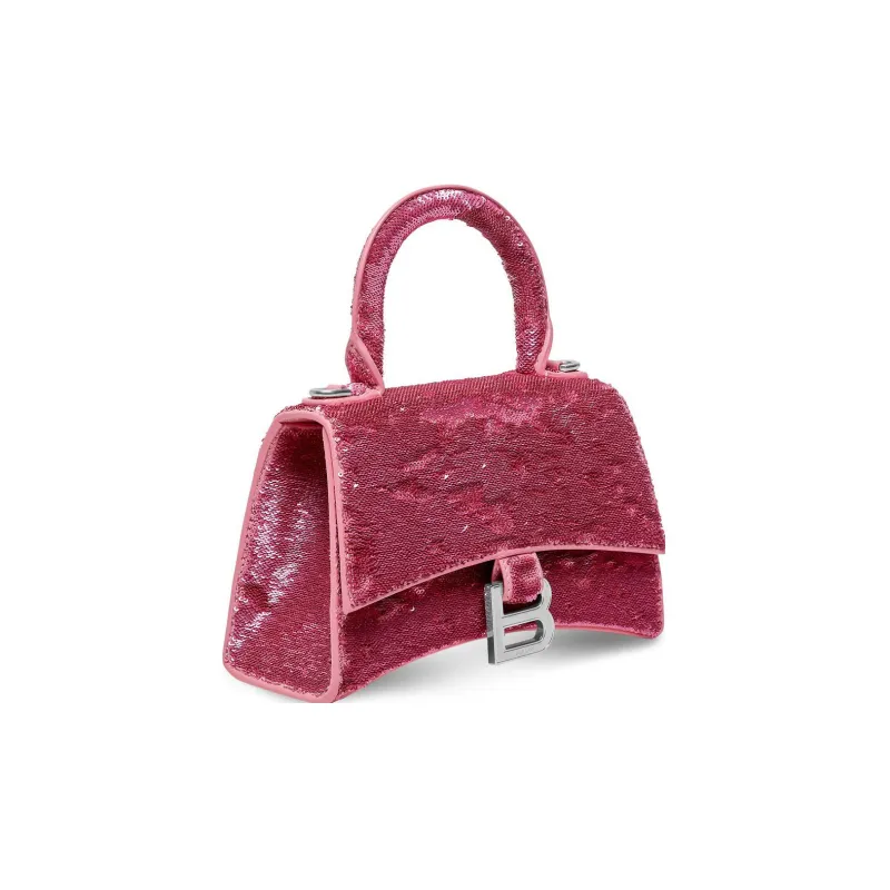 Balenciaga Hourglass Sequins Patchwork Sheepskin Shoulder Bag Crossbody Bag Handbag Extra Mini Women's Pink-2