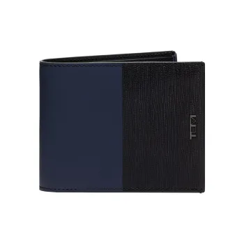 TUMI Leather Card Holder Wallet Men's Black & Blue