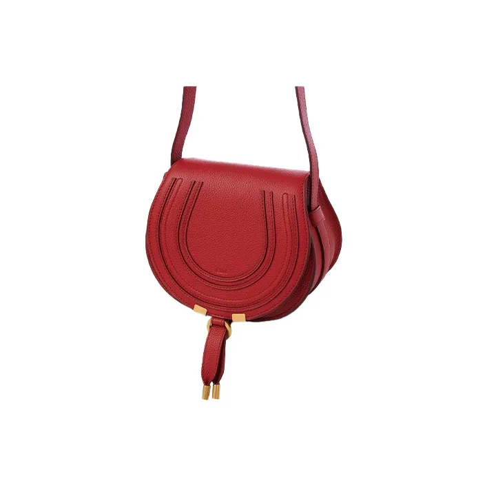 Chloe Marcie Grained Calfskin Saddle Bag Shoulder Bag Crossbody Bag Small Size Women's Red-1