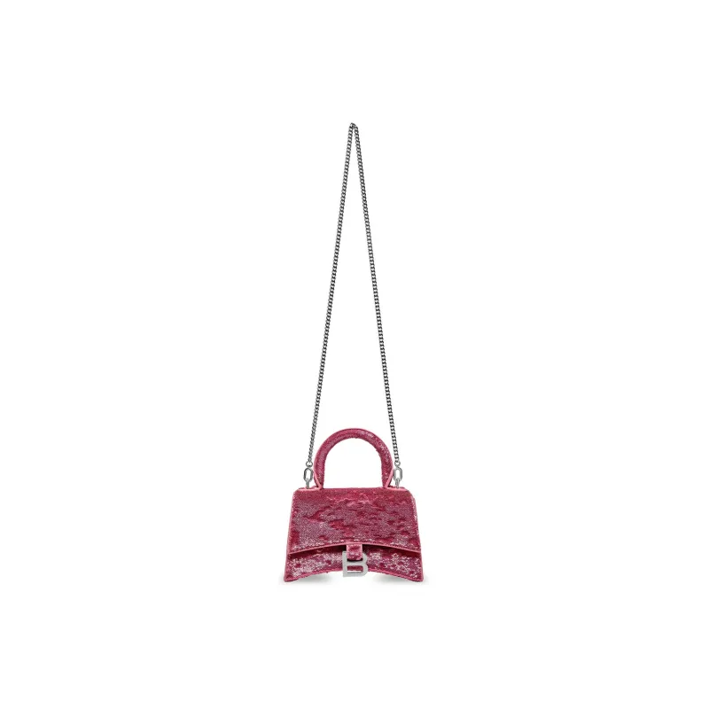 Balenciaga Hourglass Sequins Patchwork Sheepskin Shoulder Bag Crossbody Bag Handbag Extra Mini Women's Pink-1