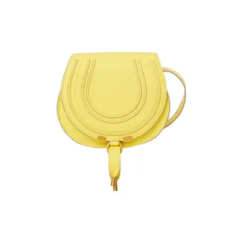 Chloe Marcie Grain Calfskin Saddle Bag, Shoulder Bag, Crossbody Bag Small Size Women's Yellow