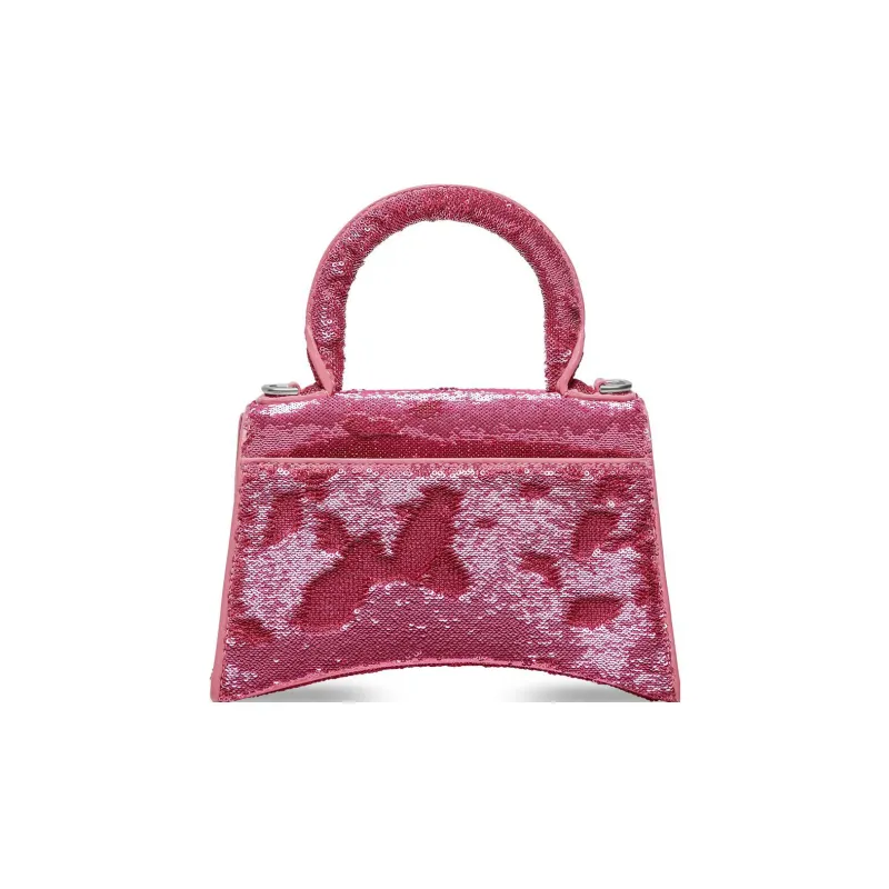 Balenciaga Hourglass Sequins Patchwork Sheepskin Shoulder Bag Crossbody Bag Handbag Extra Mini Women's Pink-3
