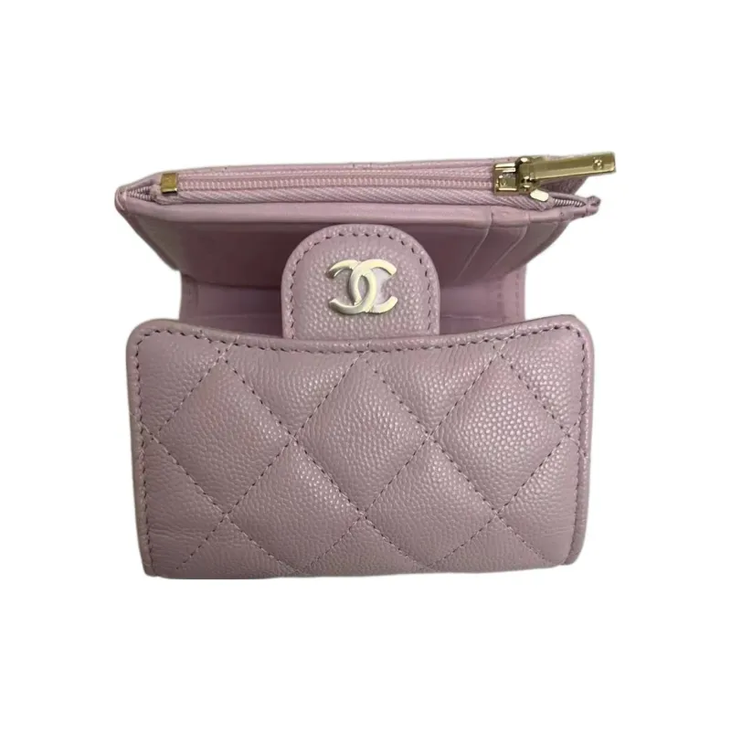 CHANEL Classic Flap CF Grain Embossed Shiny Calfskin With Gold Metal Wallet Trumpets Women's Pink-1