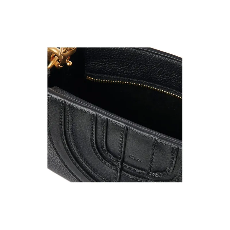 Chloe Marcie Grained Calfskin One Shoulder Portable Clutch Small Size Women's Black-3