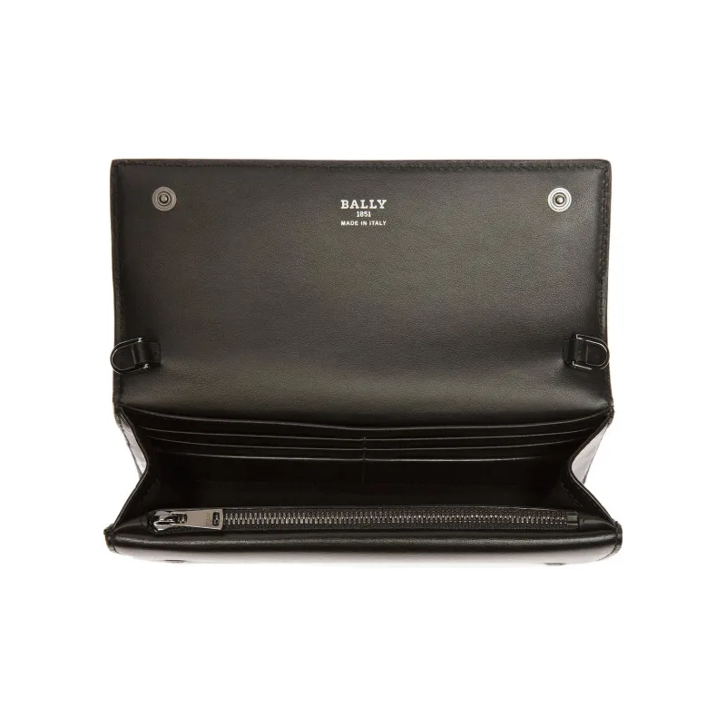 BALLY Wrinkle-Free Cow Leather One Shoulder Clutch Wallet Women's Black-2