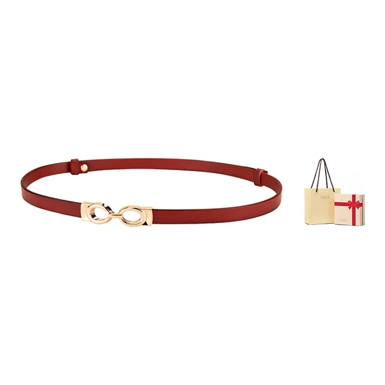 VINEY Leather Belts Women's Red-0