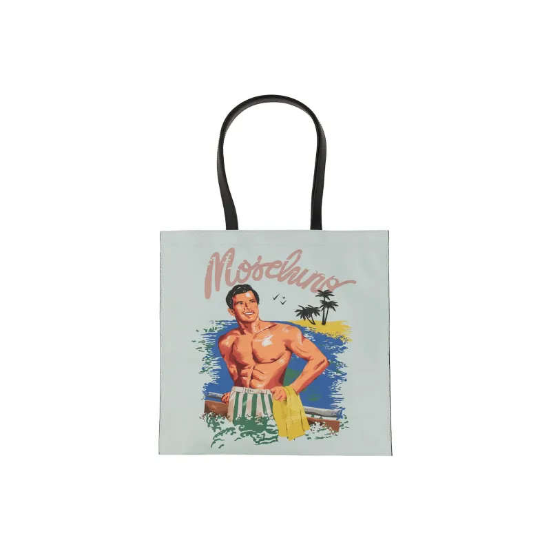 MOSCHINO Polyurethane Tote Bag Shopping Bag Shoulder Bag Handbag Men's Blue-0