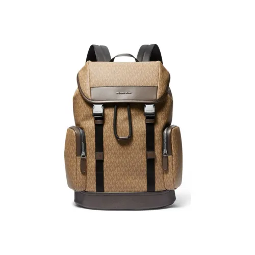 MICHAEL KORS Hudson Artificial Leather Laminated Fabric backpack shoulder Medium Size Men's Brown With Chocolate Accents