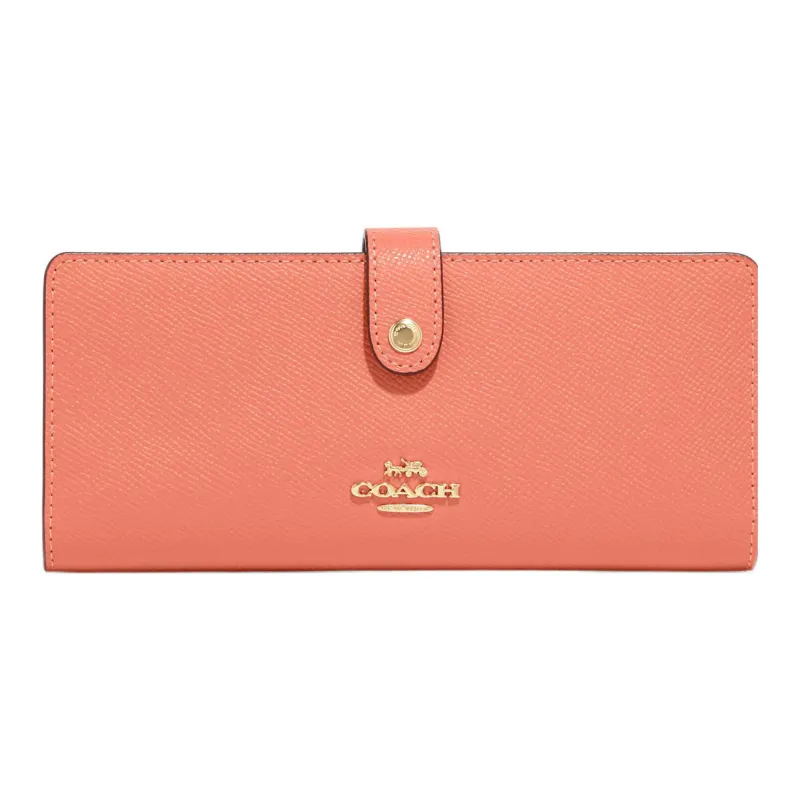 COACH Slim Wallet Cross-Stitch Leather Wallet Women's Light Coral-0