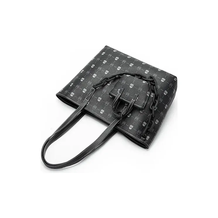 BANGE PVC Tote Bag Shopping Bag Handbag Shoulder Bag Medium Size Women's Black-3