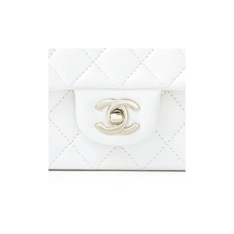CHANEL Classic Flap CF Lambskin Handbag, Shoulder Bag, Crossbody Bag Mini Women's White-4