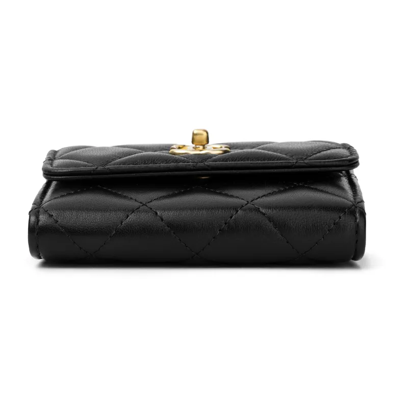 CHANEL 22SS Lambskin Coin Purse, Shoulder Bag, Crossbody Bag Women's Black-3