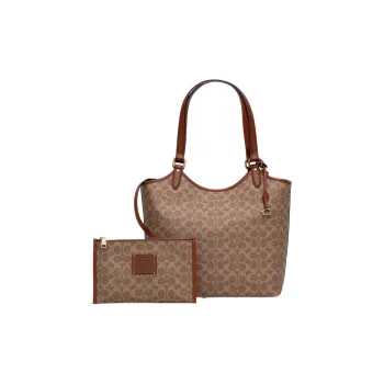 COACH Day Canvas With Calfskin Combo Bag, Tote Bag, Shopping Bag, Handbag, Shoulder Bag Tubas Women's Brown