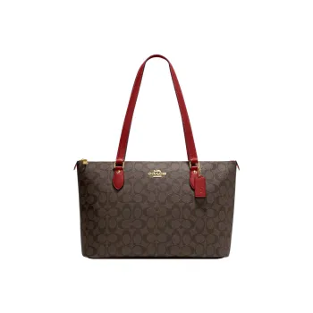 COACH Gallery Canvas With Leather Tote Bag Shopping Bag Handbag Shoulder Bag Women's Tan