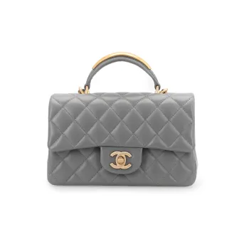 CHANEL Classic Flap CF Sheepskin Lipstick Bag Handbag Shoulder Bag Crossbody Bag Mini Women's Gray