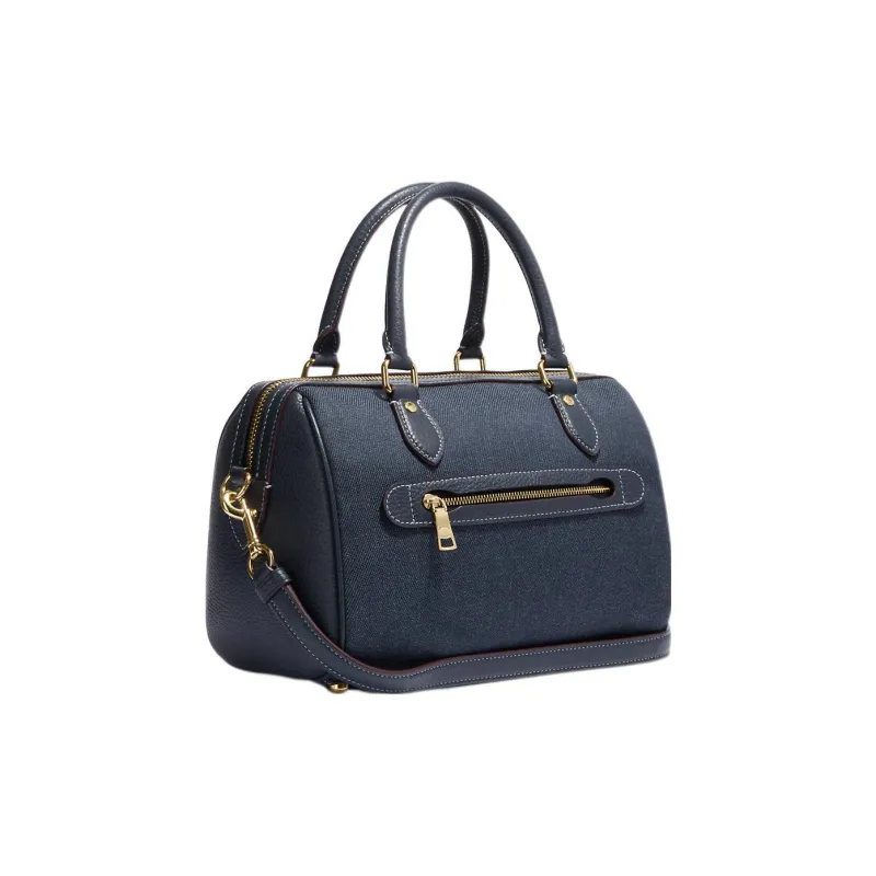 COACH Rowan Denim With Refined Pebbled Leather Handbag, Shoulder Bag, Crossbody Bag Medium Size Women's Denim Blue-1