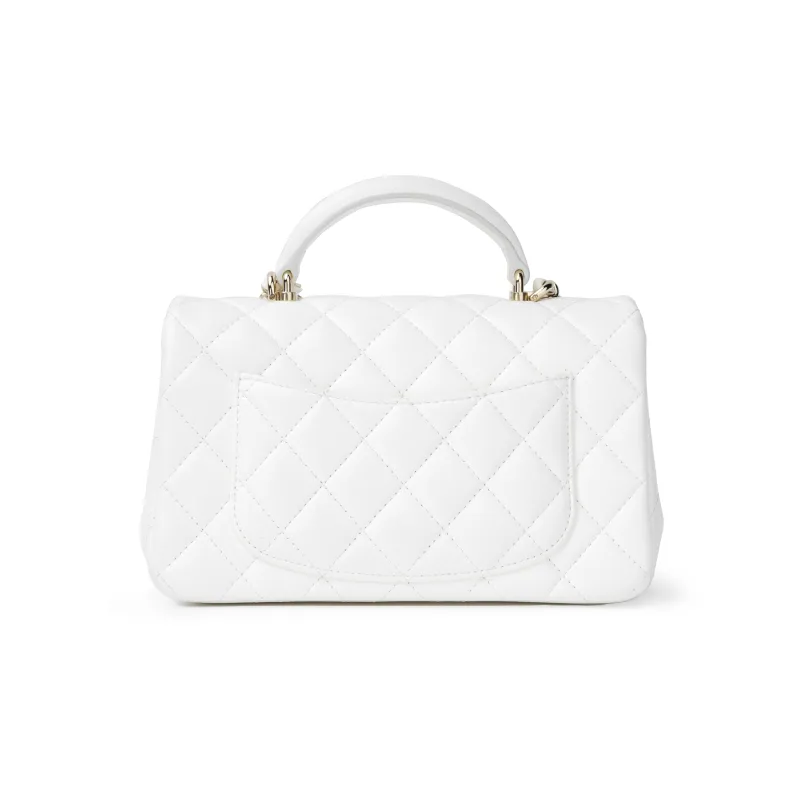 CHANEL Classic Flap CF Lambskin Handbag, Shoulder Bag, Crossbody Bag Mini Women's White-2