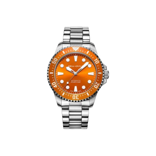 Sea Gull Ocean Automatic Mechanical Movement Steel Strap Watch Men's Watches Orange Watch Dial