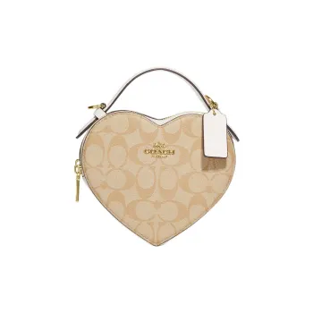 COACH Heart Canvas With Leather Handbag Shoulder Bag Crossbody Bag Mini Women's Light Khaki