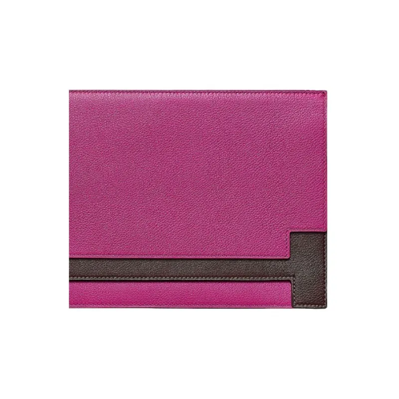 HERMES Evercolor Calfskin Clutch Women's Rose Red/Brown-5