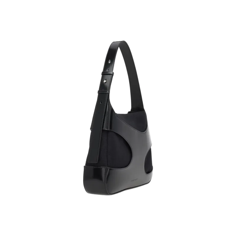 FERRAGAMO Cowhide Patchwork Canvas Hobo Bag, Handbag, Shoulder Bag Medium Size Women's Black-1