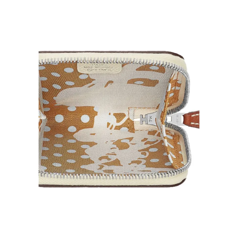HERMES Silk'In Cow Leather Wallets Coin Purses Regular Women's Gray White-2