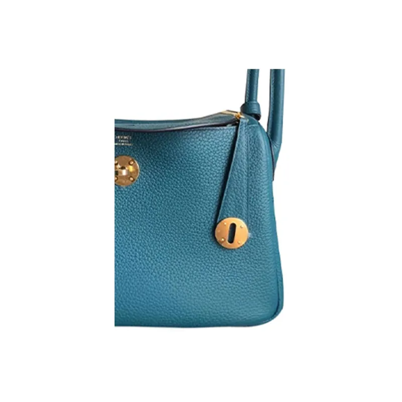 HERMES Lindy Taurillon Clemence Leather Crossbody Handbags Women's W0 Vert Bosphore Bosphorus Green-2