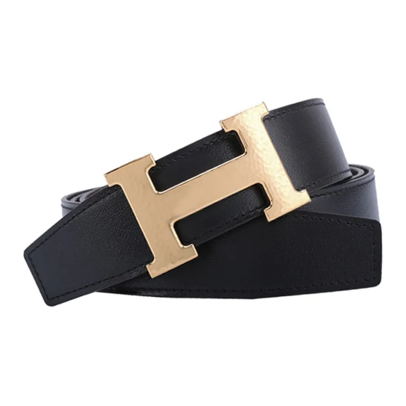 HERMES H Martelee Classic Logo Fashion Versatile Smooth Buckle Belt Men's Black Width 3.2cm-2
