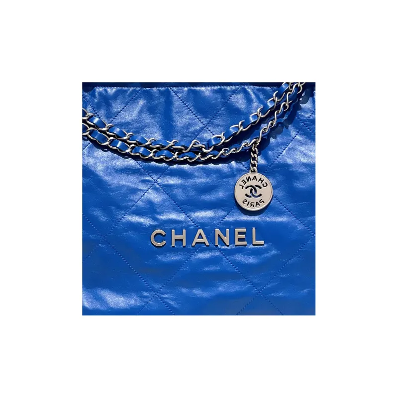 CHANEL 22Bag Smooth Finish Calfskin Tote Bag, Shopping Bag, Crossbody Bag, Shoulder Bag Women's Blue-4