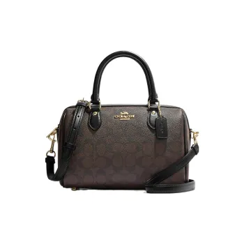 COACH Rowan Canvas With Leather Boston Bag Briefcases Shoulder Bag Crossbody Bag Medium Size Women's Tan