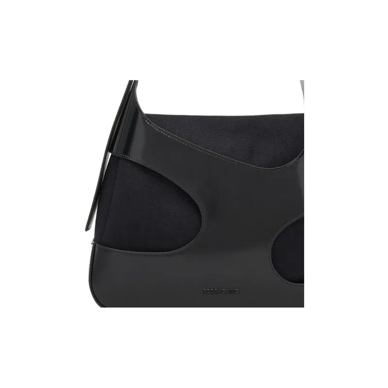 FERRAGAMO Cowhide Patchwork Canvas Hobo Bag, Handbag, Shoulder Bag Medium Size Women's Black-3