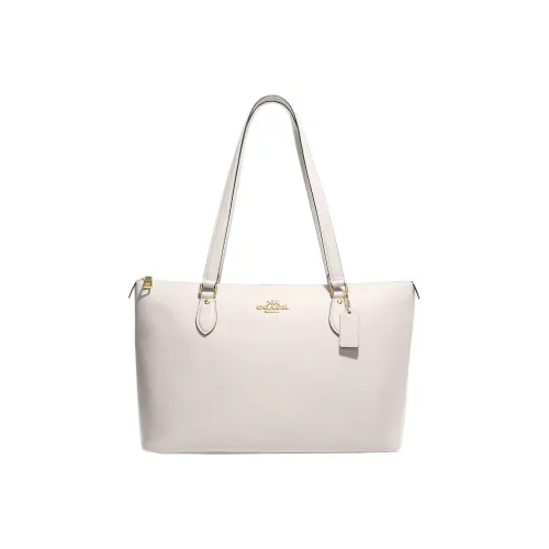 COACH Gallery Cross Stitch Leather One Shoulder Handbags Large Size Women's White
