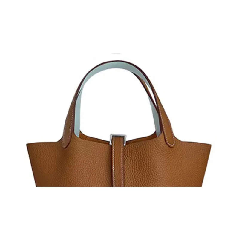 HERMES Picotin Lock Cow Leather Basket Bag Bucket Bag Handbag Unisex Brown-3