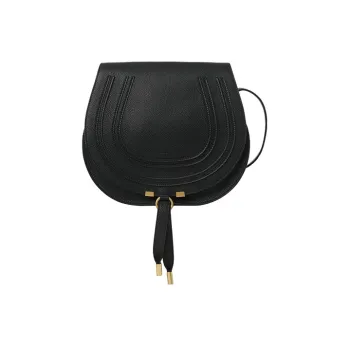Chloe Marcie Grain Calfskin Messenger Bag, Saddle Bag, Shoulder Bag, Crossbody Bag Medium Size Women's Black