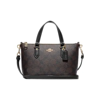 COACH Gallery Canvas With Leather Handbag Shoulder Bag Crossbody Bag Mini Women's Tan