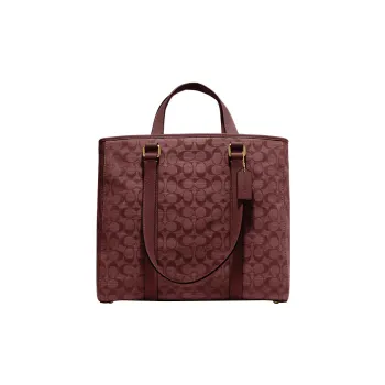 COACH Hudson Fabric Tote Bag Shopping Bag Shoulder Bag Handbag Large Size Men's Burgundy