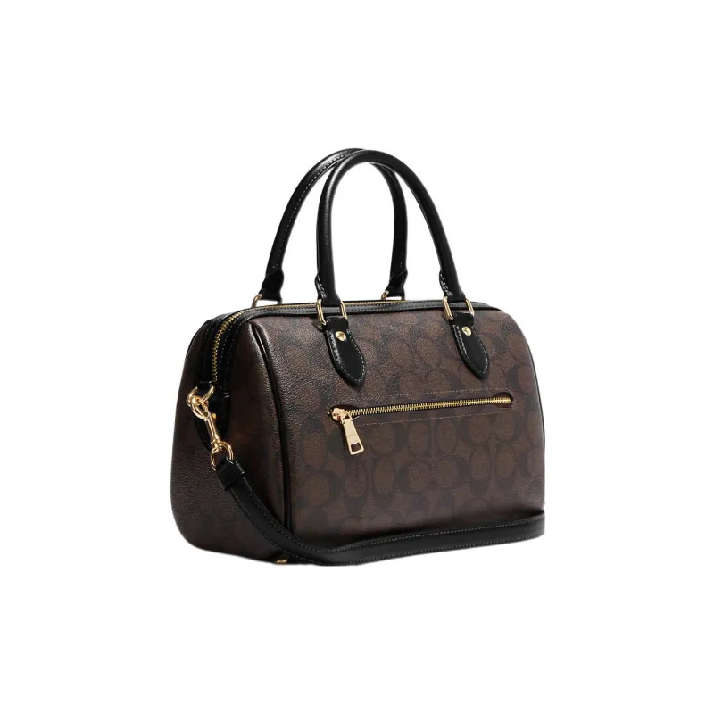 COACH Rowan Canvas With Leather Boston Bag Briefcases Shoulder Bag Crossbody Bag Medium Size Women's Tan-1