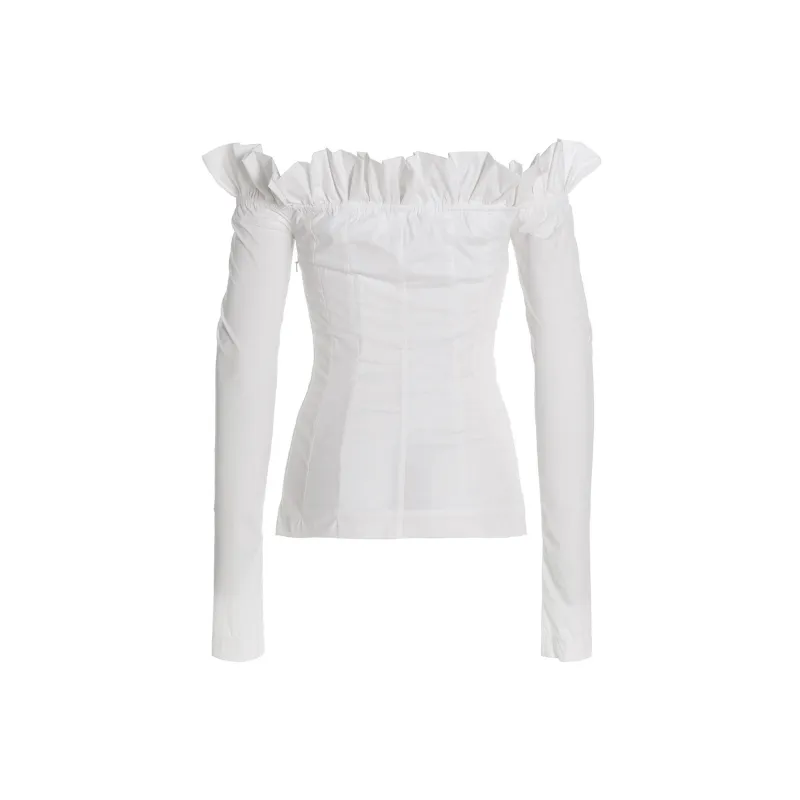 PHILOSOPHY DI LORENZO SERAFINI Ruffled Off-Shoulder Buttoned Shirt-1