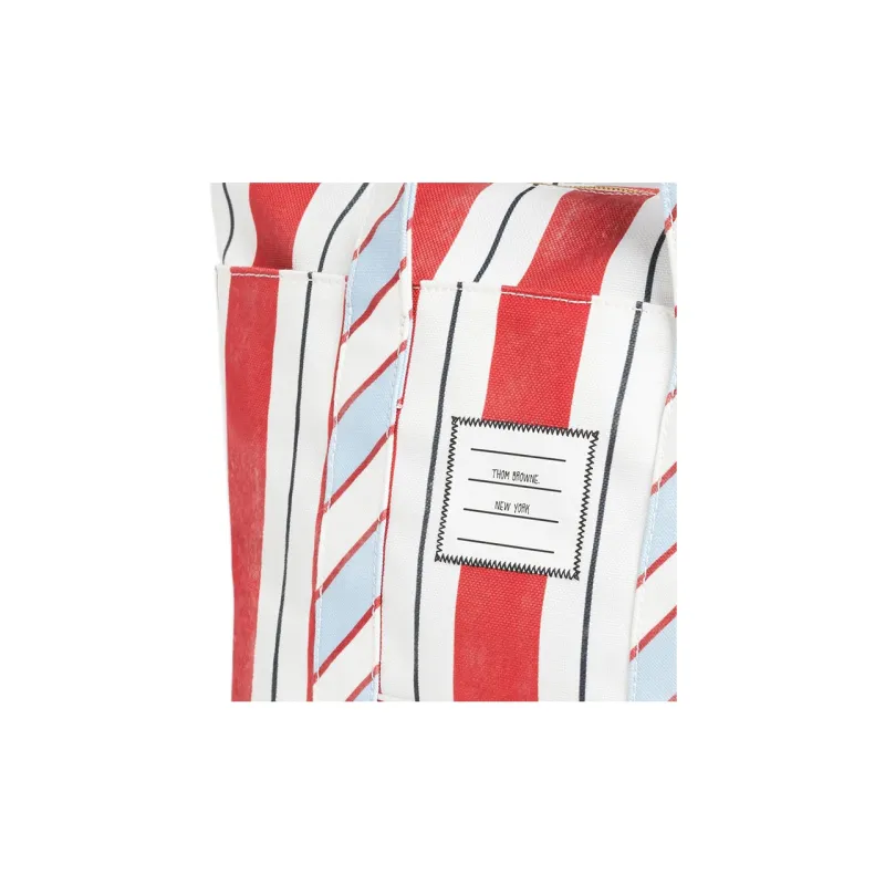 THOM BROWNE Logo Patch Striped Tote Bag-4