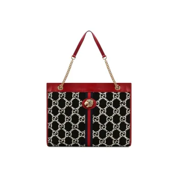 GUCCI Embroidery With Canvas And Leather Tote Bag, Shopping Bag, Handbag, Shoulder Bag Women's