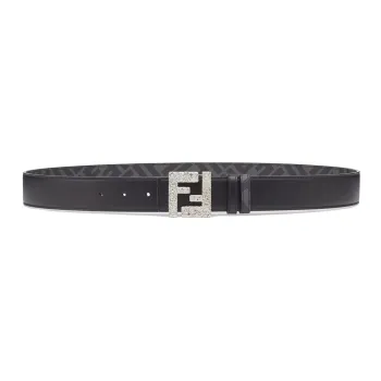 FENDI Calfskin, Cotton, Polyurethane, Polyester Leather Belts Men's Black Width 3.5cm