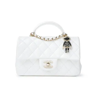 CHANEL Classic Flap CF Lambskin Handbag, Shoulder Bag, Crossbody Bag Mini Women's White